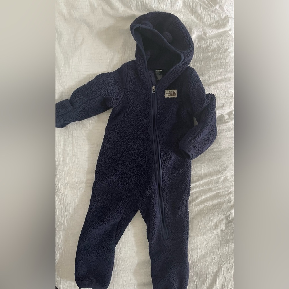 North face fleece snowsuit, navy blue, 18-24mths